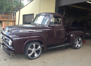 Polished wheels on a class Ford F100 truck at Yvonne's Tire Inc