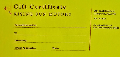 Auto Repair Gift Certificate in College Park, MD